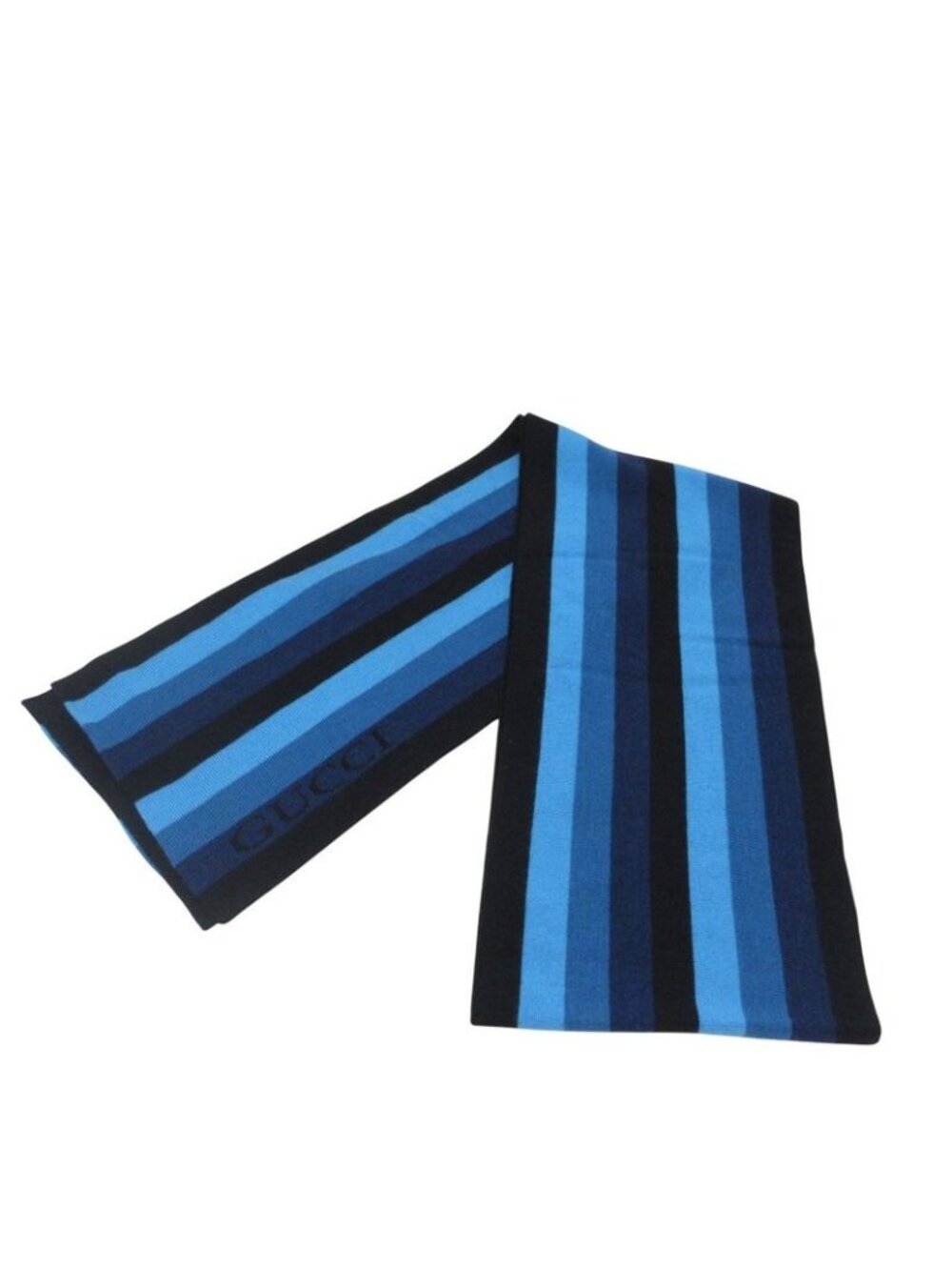 Gucci Stripe Wool Muffler Reversible Black Blue Scarf - Picture 2 of 7